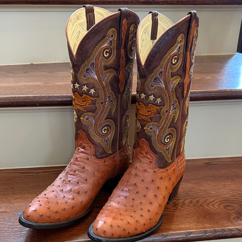 El General Brown and Tan Ostrich Cowboy Boots